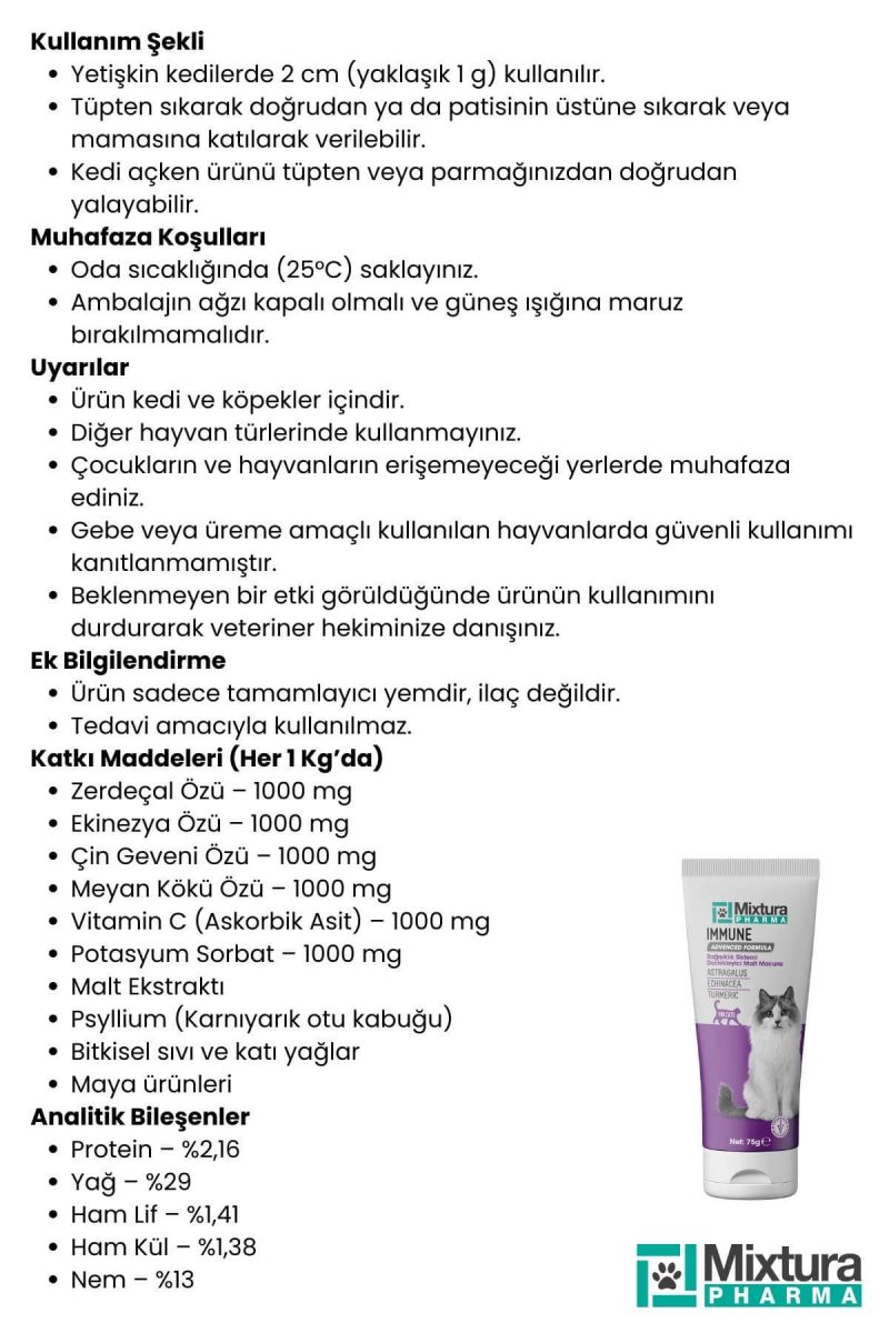 Mixtura Pharma Immune Kedi ve Köpek Bağışıklık Sistemi Destekleyici Malt Macunu - Görsel 7
