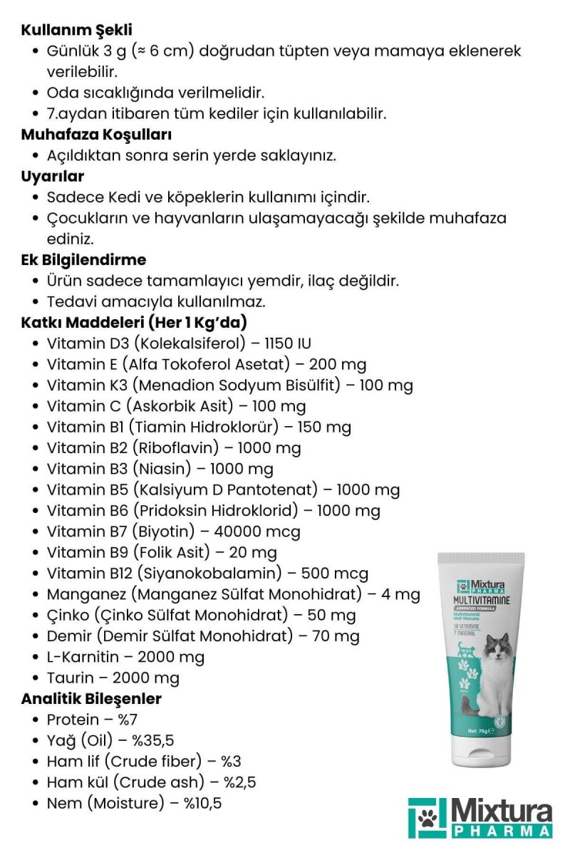 Mixtura Pharma Multivitamine - Kedi ve Köpek Multivitaminli Malt Macunu - Görsel 7